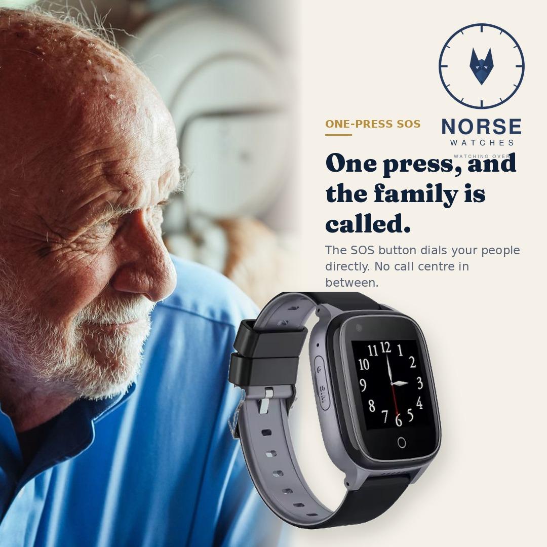 One press of the SOS button on the Norse Watch calls the family directly